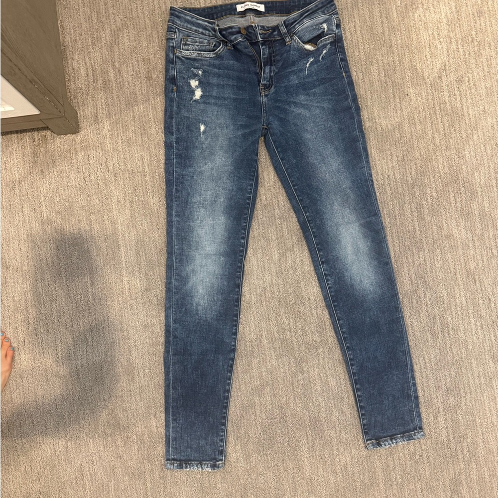 Flying Monkey Distressed Dark Blue Skinny Jeans